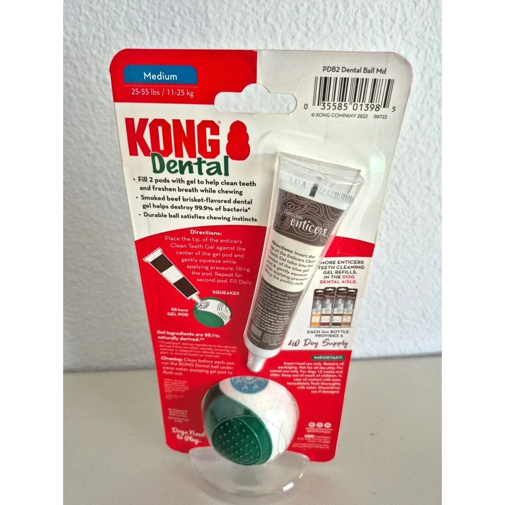 KONG Dental Ball Tropiclean Enticers Gel Medium Teeth Cleaning Dog Chew Toy